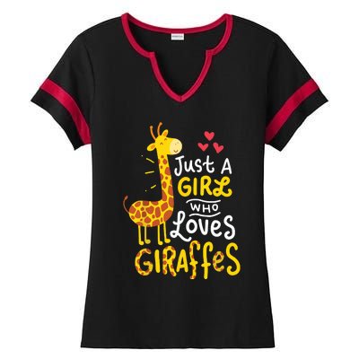 Who Loves Giraffes Cute Giraffe Lover Ladies Halftime Notch Neck Tee