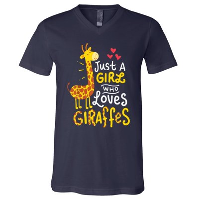 Who Loves Giraffes Cute Giraffe Lover V-Neck T-Shirt