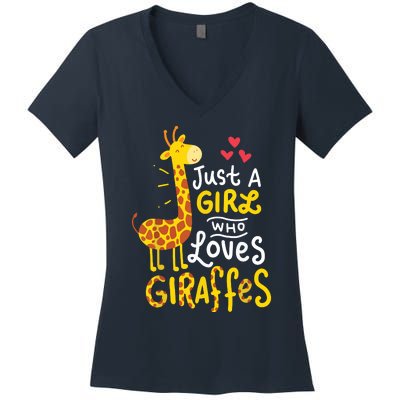 Who Loves Giraffes Cute Giraffe Lover Women's V-Neck T-Shirt