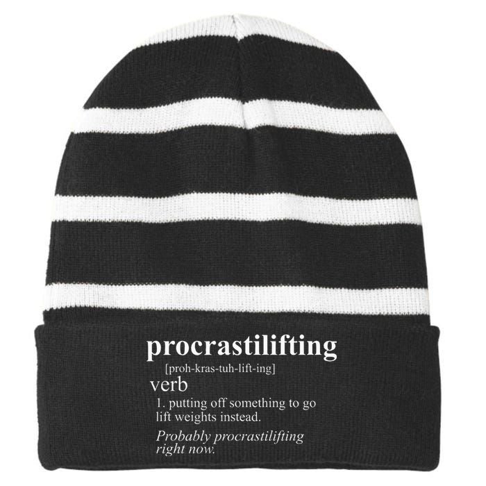 Weightlifting Lover Gifts Procrastilifting Funny Gym Workout Striped Beanie with Solid Band