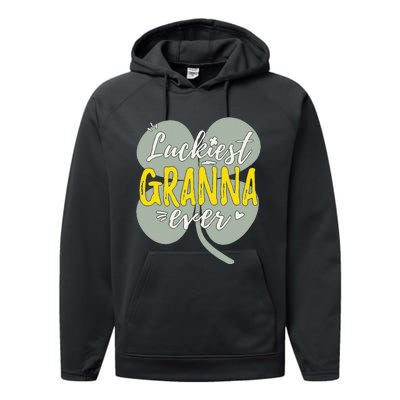 Womens Luckiest Granna Ever Cute St Patricks Day Gift For Mom Performance Fleece Hoodie