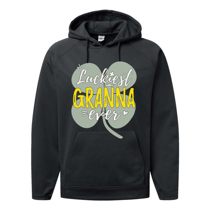 Womens Luckiest Granna Ever Cute St Patricks Day Gift For Mom Performance Fleece Hoodie