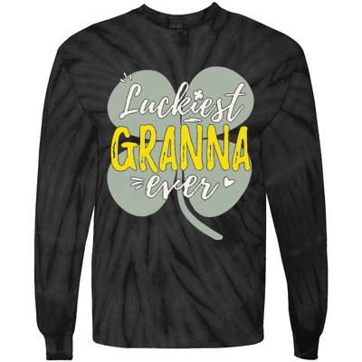 Womens Luckiest Granna Ever Cute St Patricks Day Gift For Mom Tie-Dye Long Sleeve Shirt