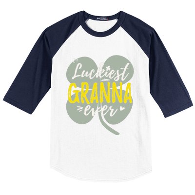 Womens Luckiest Granna Ever Cute St Patricks Day Gift For Mom Baseball Sleeve Shirt