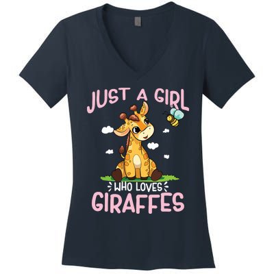 Who Loves Giraffe, Cute Giraffe Women's V-Neck T-Shirt