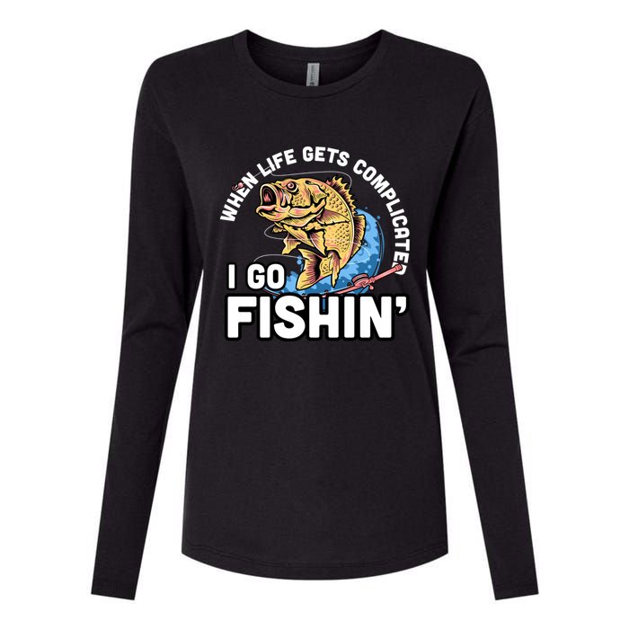 When Life Gets Complicated I Go Fishin Funny Fishing Womens Cotton Relaxed Long Sleeve T-Shirt