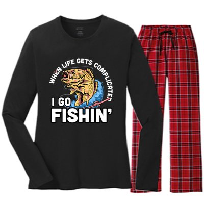 When Life Gets Complicated I Go Fishin Funny Fishing Women's Long Sleeve Flannel Pajama Set 