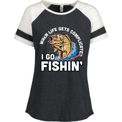 When Life Gets Complicated I Go Fishin Funny Fishing Enza Ladies Jersey Colorblock Tee