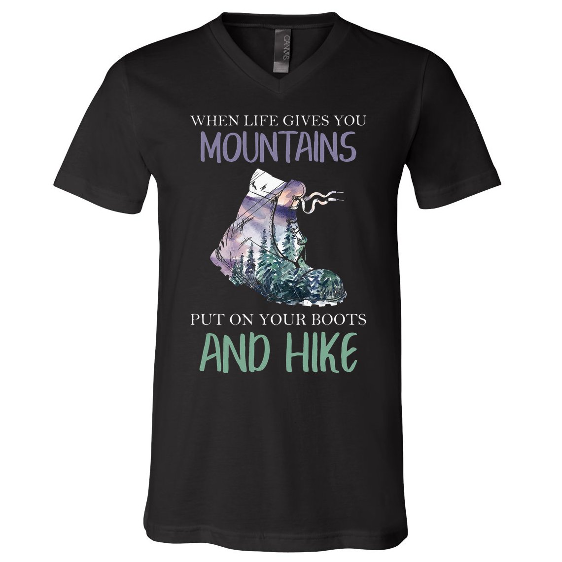 When Life Gives You Mountains Hiking Camping Mountaineering V-Neck T-Shirt