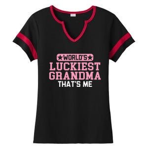 WorldS Luckiest Grandma ThatS Me Gift Ladies Halftime Notch Neck Tee