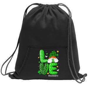 Womens Love Gnome Nonni Life Leopard Shamrock Saint Patrick's Day Sweatshirt Cinch Pack Bag