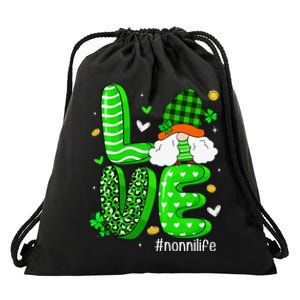 Womens Love Gnome Nonni Life Leopard Shamrock Saint Patrick's Day Drawstring Bag