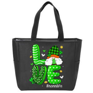 Womens Love Gnome Nonni Life Leopard Shamrock Saint Patrick's Day Zip Tote Bag