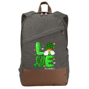 Womens Love Gnome Nonni Life Leopard Shamrock Saint Patrick's Day Cotton Canvas Backpack