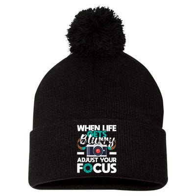 When Life Gets Blurry Photographer Camera Photography Pom Pom 12in Knit Beanie