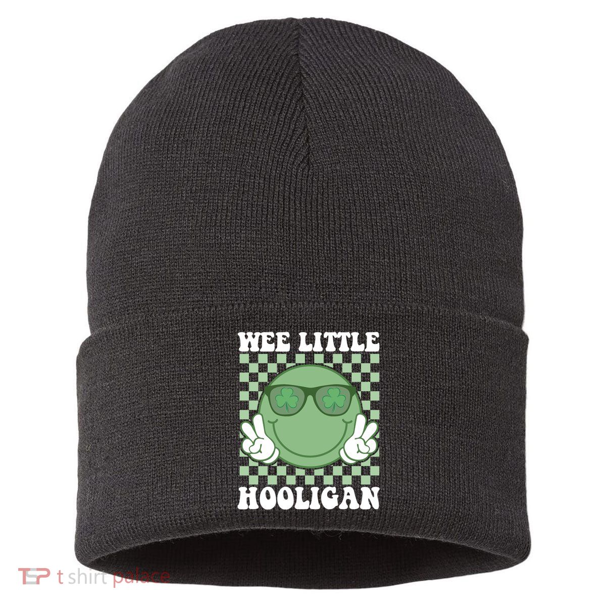 Wee Little Hooligan St Patricks Day Smile Retro Sustainable Knit Beanie