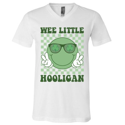 Wee Little Hooligan St Patricks Day Smile Retro V-Neck T-Shirt