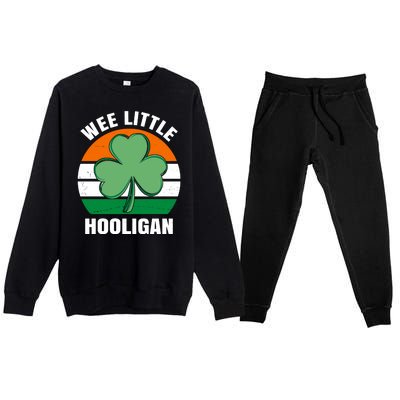 Wee Little Hooligan St Patricks Day Clover Premium Crewneck Sweatsuit Set