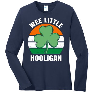 Wee Little Hooligan St Patricks Day Clover Ladies Long Sleeve Shirt