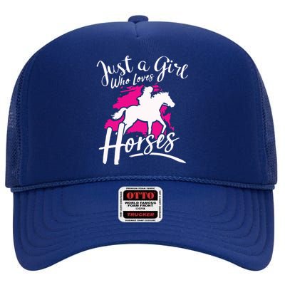 Who Loves Horses Riding Equestrian High Crown Mesh Back Trucker Hat