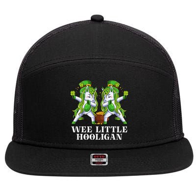 Wee Little Hooligan Unicorn Dabbing Dance Funny Cute Saint Patrick's Day 7 Panel Mesh Trucker Snapback Hat