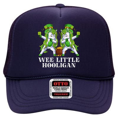 Wee Little Hooligan Unicorn Dabbing Dance Funny Cute Saint Patrick's Day High Crown Mesh Back Trucker Hat