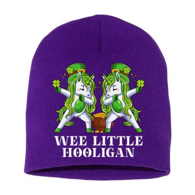 Wee Little Hooligan Unicorn Dabbing Dance Funny Cute Saint Patrick's Day Short Acrylic Beanie