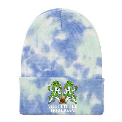 Wee Little Hooligan Unicorn Dabbing Dance Funny Cute Saint Patrick's Day Tie Dye 12in Knit Beanie