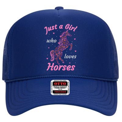 Who Loves Horses Equestrian Horse Racing High Crown Mesh Back Trucker Hat