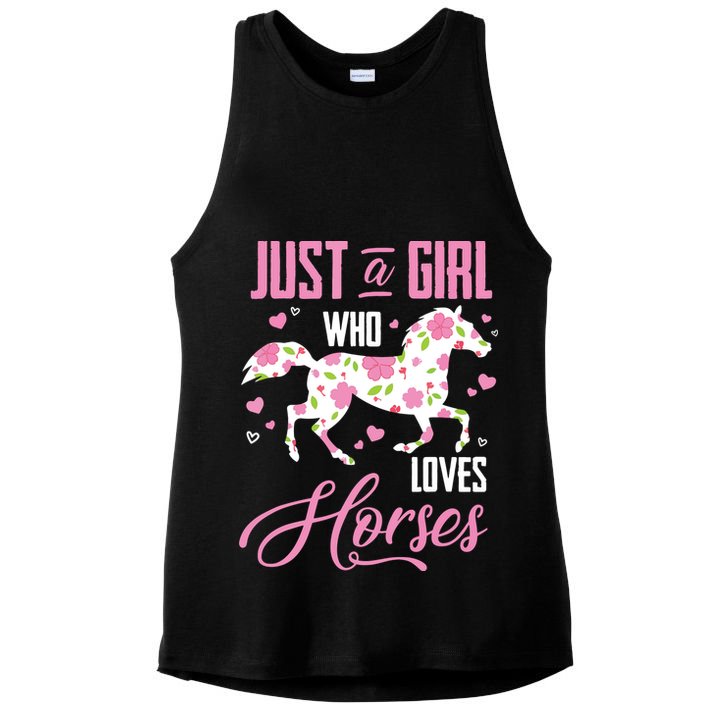 Who Loves Horses Floral Horse Equestrian Quote Ladies PosiCharge Tri-Blend Wicking Tank