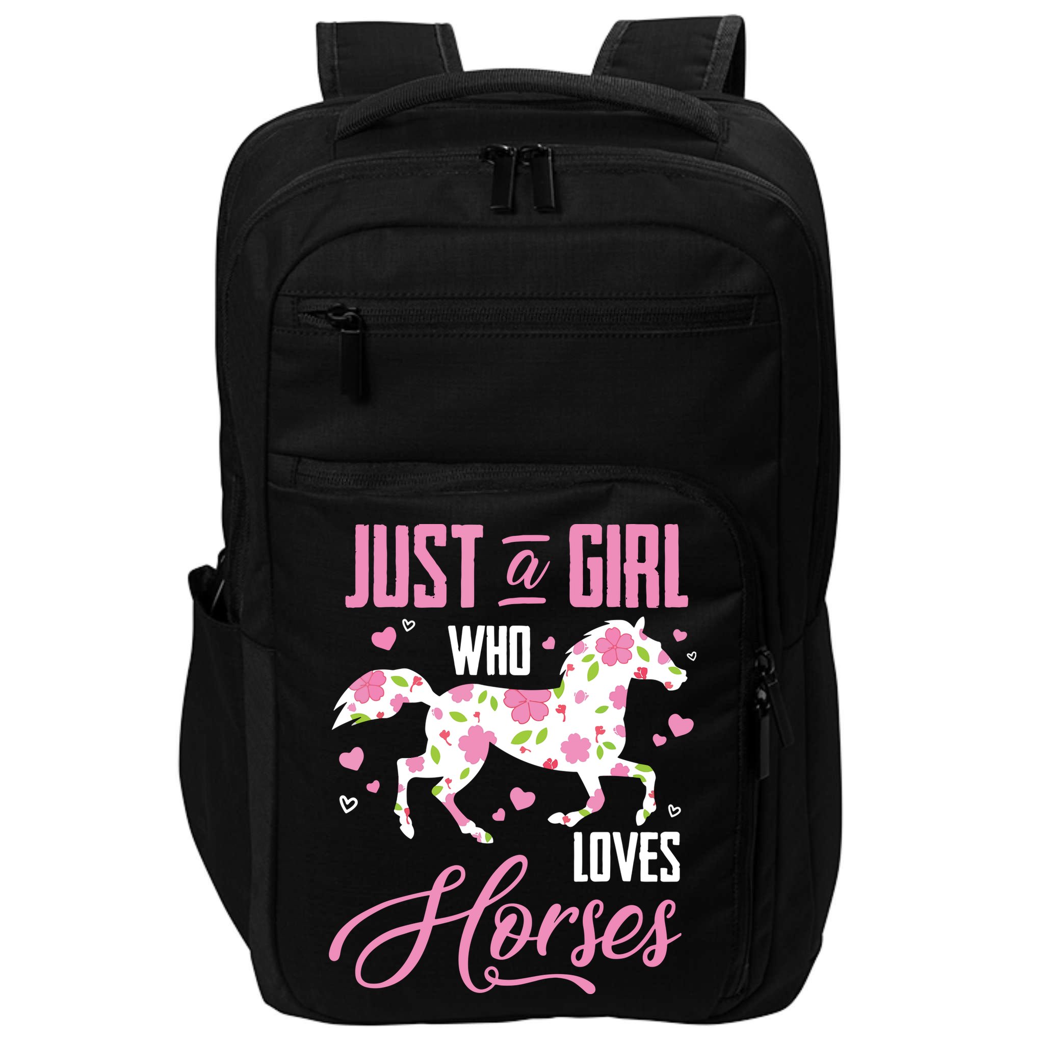 Who Loves Horses Floral Horse Equestrian Quote Impact Tech Backpack