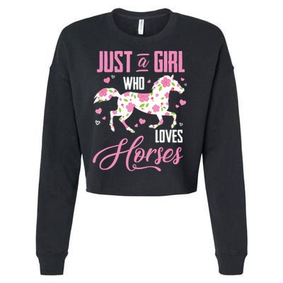 Who Loves Horses Floral Horse Equestrian Quote Cropped Pullover Crew