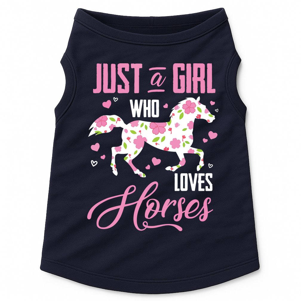 Who Loves Horses Floral Horse Equestrian Quote Doggie Tank