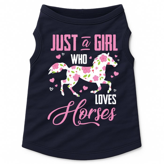 Who Loves Horses Floral Horse Equestrian Quote Doggie Tank