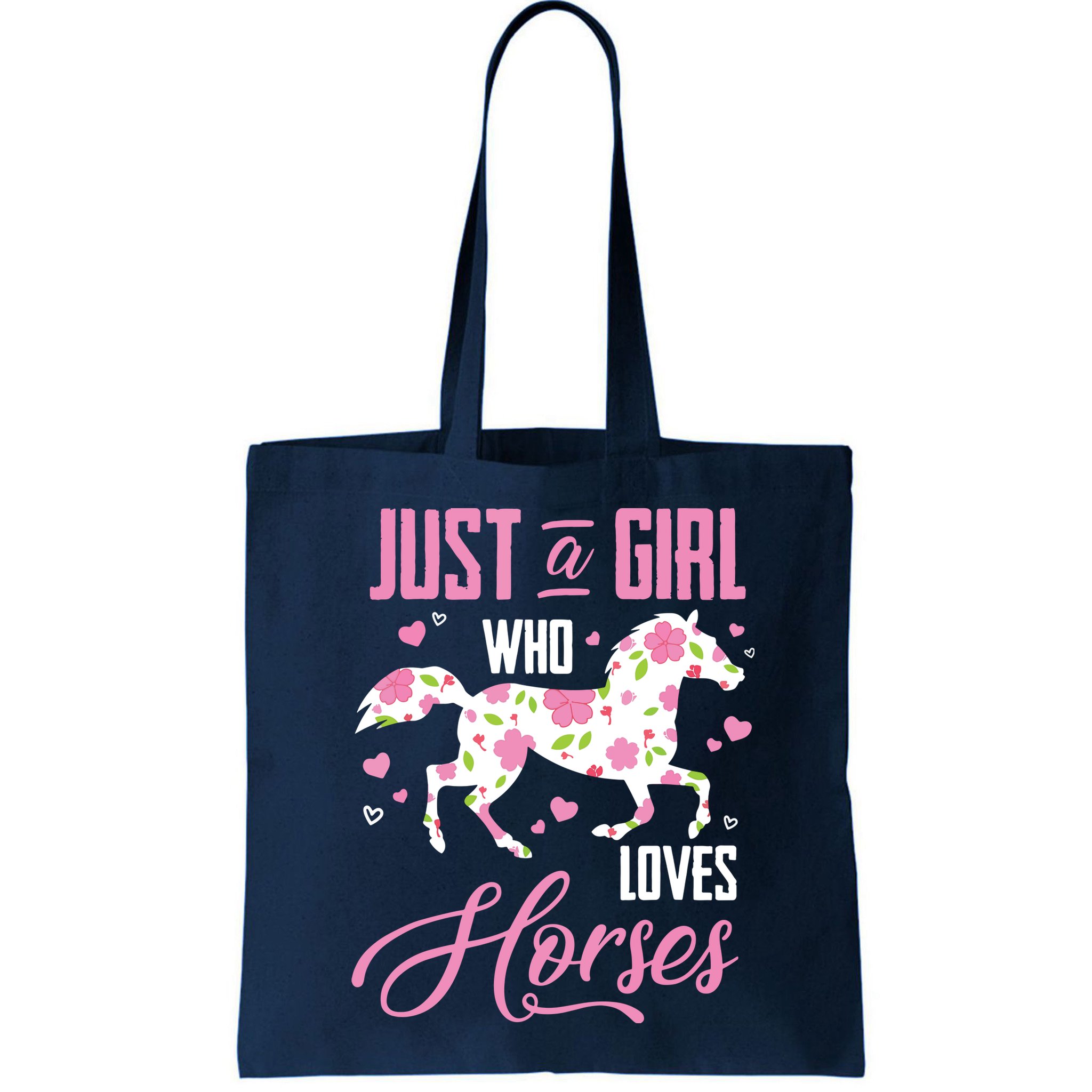Who Loves Horses Floral Horse Equestrian Quote Bag