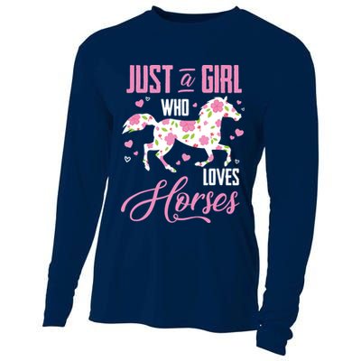Who Loves Horses Floral Horse Equestrian Quote Cooling Performance Long Sleeve Crew