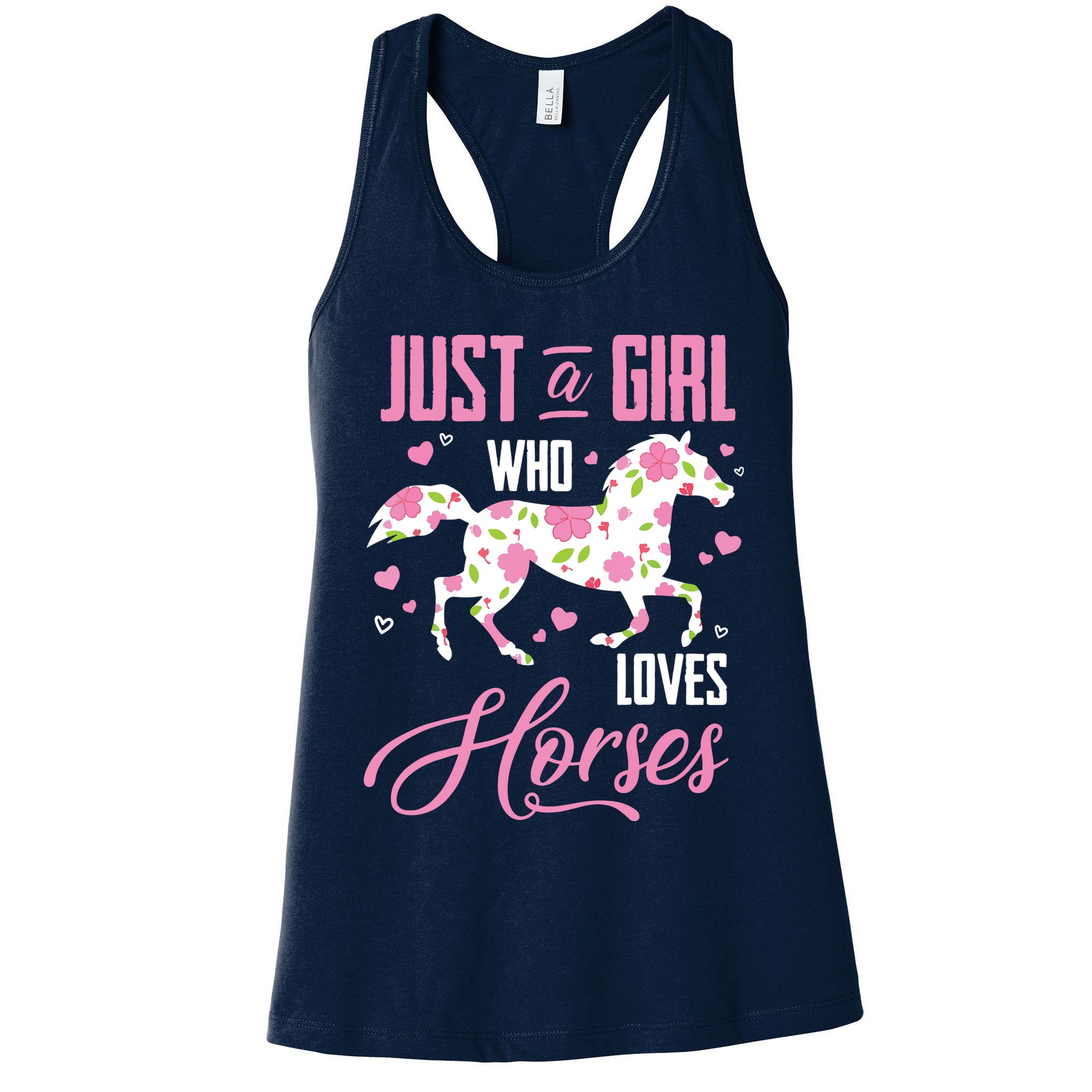 Who Loves Horses Floral Horse Equestrian Quote Womens Tank Top