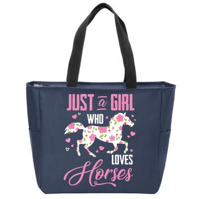 Who Loves Horses Floral Horse Equestrian Quote Zip Tote Bag