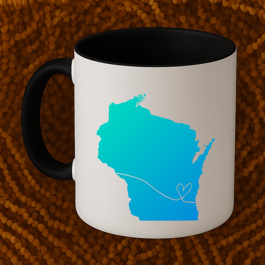 Wisconsin Love Heart Home State Midwest Wisco Vintage Retro Gift Mug