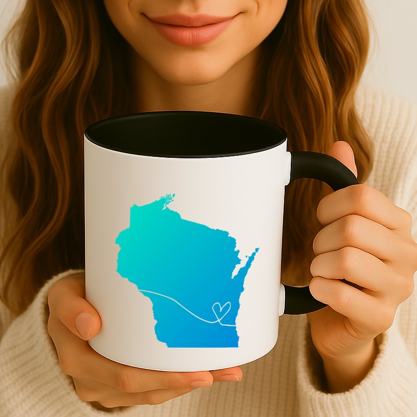 Wisconsin Love Heart Home State Midwest Wisco Vintage Retro Gift Mug