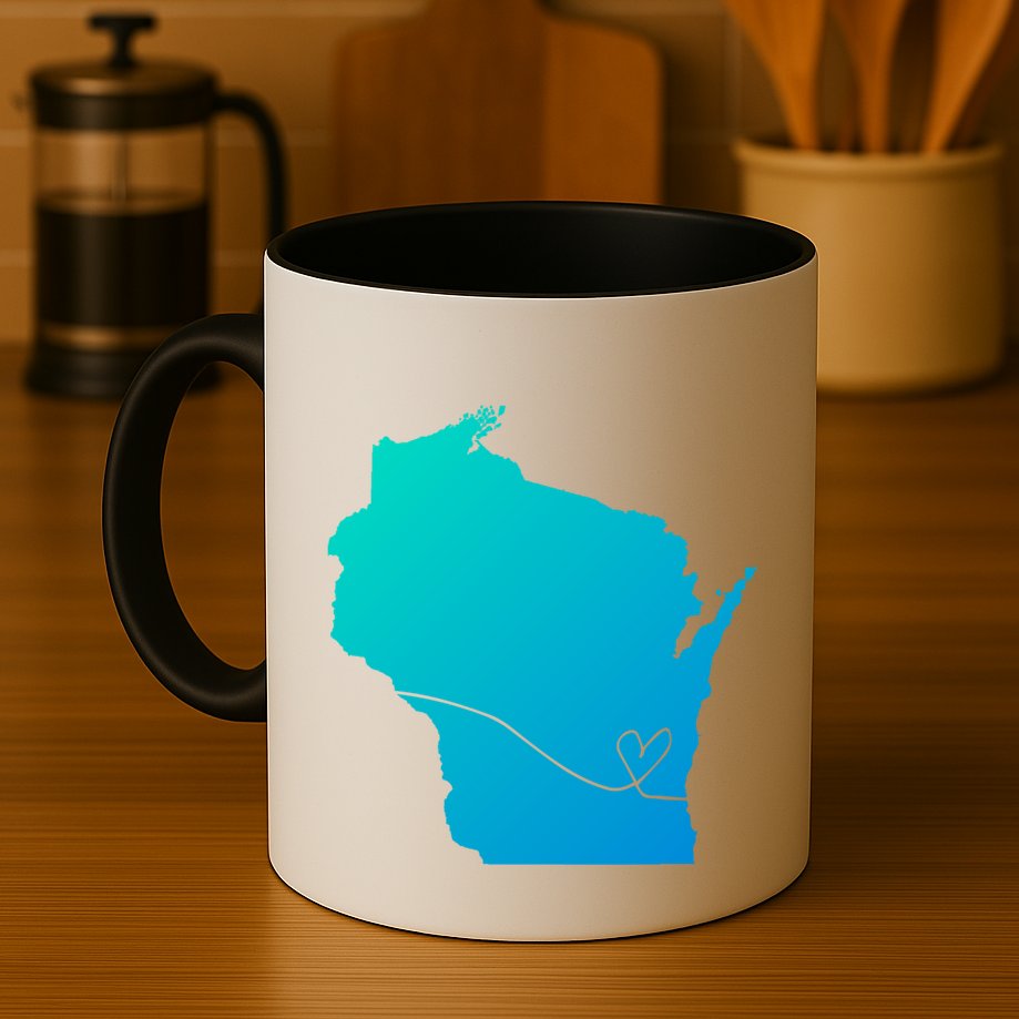 Wisconsin Love Heart Home State Midwest Wisco Vintage Retro Gift Mug