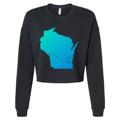 Wisconsin Love Heart Home State Midwest Wisco Vintage Retro Gift Cropped Pullover Crew