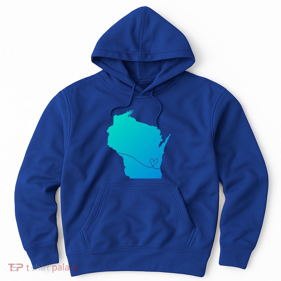 Wisconsin Love Heart Home State Midwest Wisco Vintage Retro Gift Hoodie