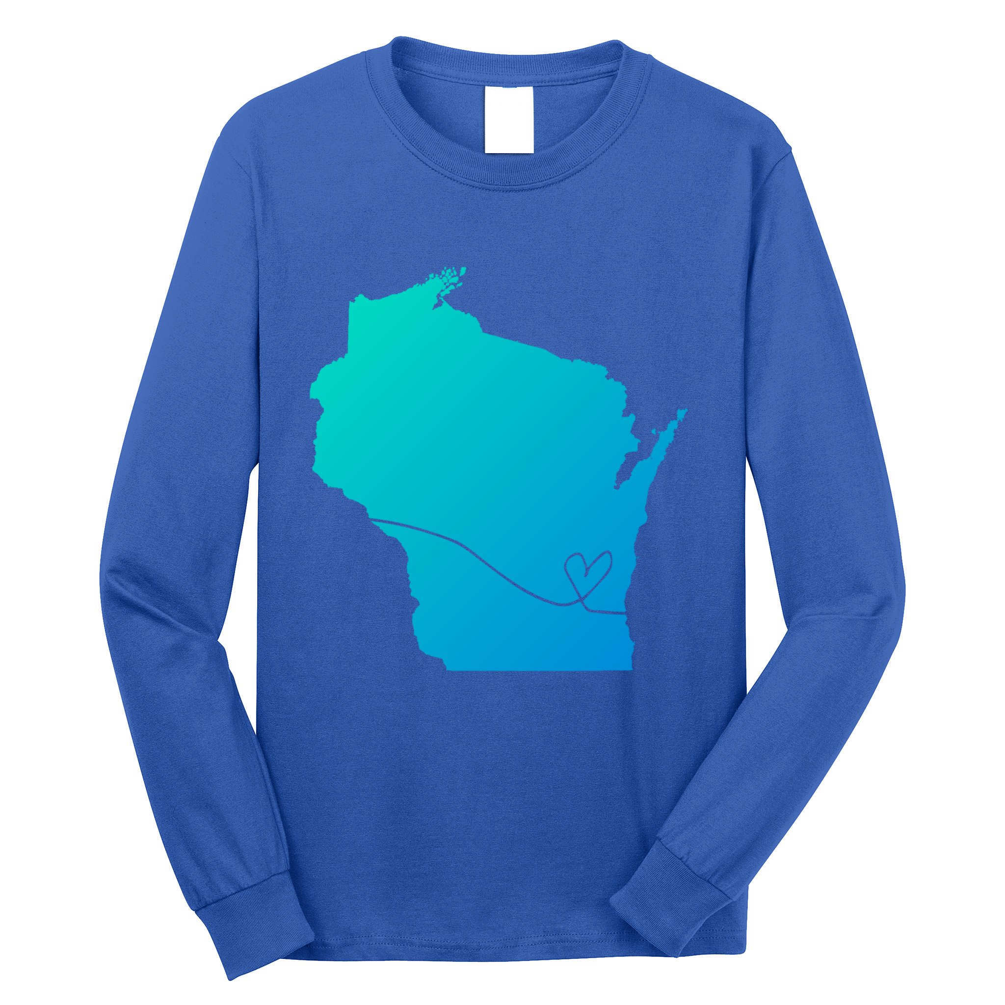 Wisconsin Love Heart Home State Midwest Wisco Vintage Retro Gift Long Sleeve Shirt