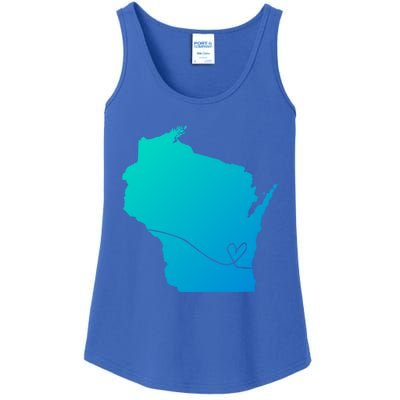 Wisconsin Love Heart Home State Midwest Wisco Vintage Retro Gift Ladies Essential Tank