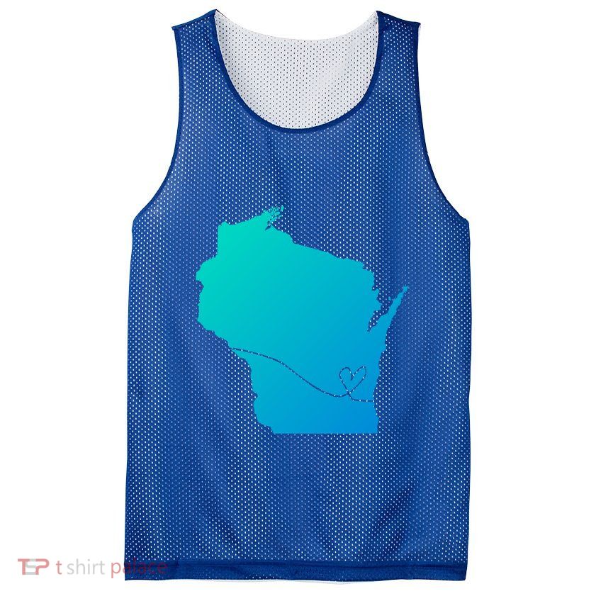Wisconsin Love Heart Home State Midwest Wisco Vintage Retro Gift Mesh Reversible Basketball Jersey Tank
