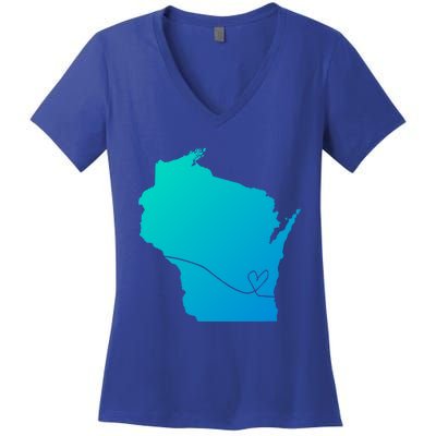 Wisconsin Love Heart Home State Midwest Wisco Vintage Retro Gift Women's V-Neck T-Shirt