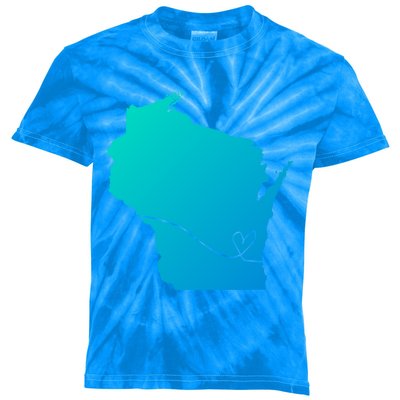 Wisconsin Love Heart Home State Midwest Wisco Vintage Retro Gift Kids Tie-Dye T-Shirt