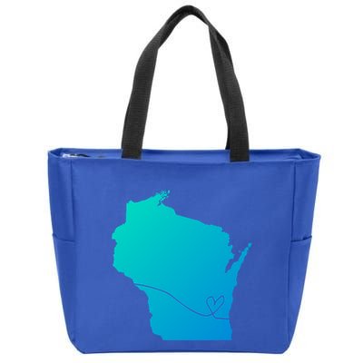 Wisconsin Love Heart Home State Midwest Wisco Vintage Retro Gift Zip Tote Bag