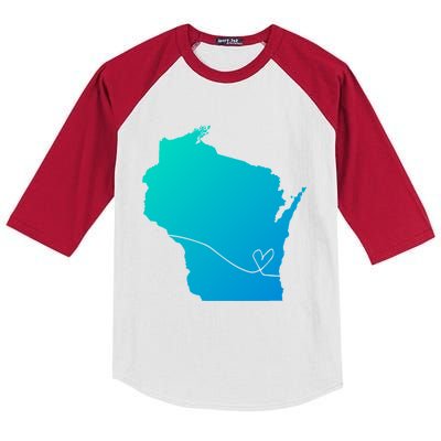 Wisconsin Love Heart Home State Midwest Wisco Vintage Retro Gift Kids Colorblock Raglan Jersey